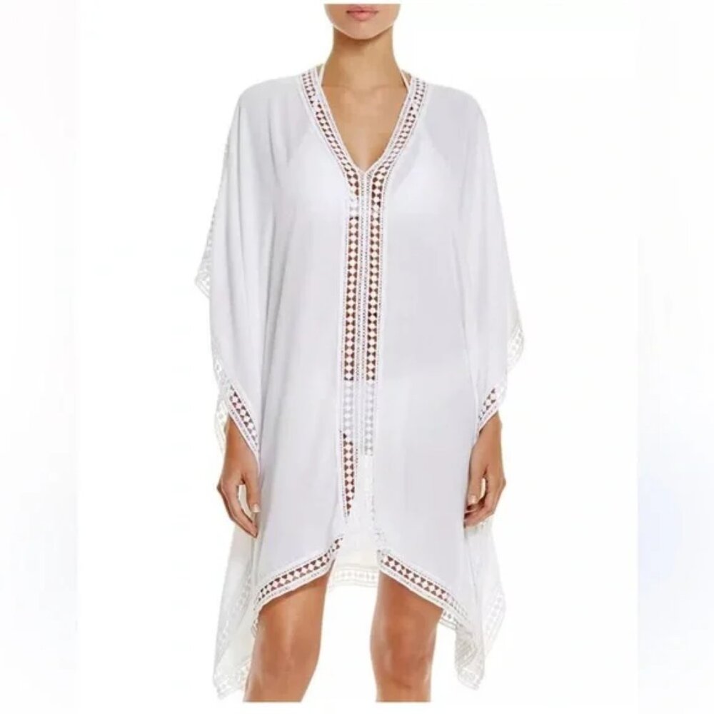 Tommy Bahama Crochet Trim Swim Suit Cover-Up Tunic White Oversized Sz Small